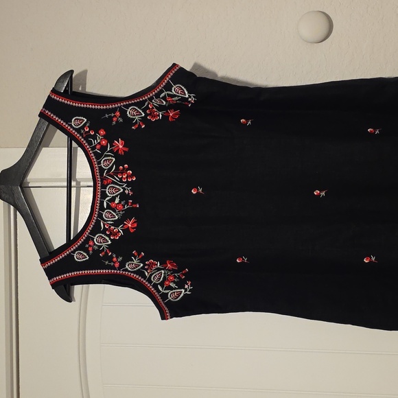 Black Linen Floral Embroidery Maxi Dress Size 12 - Picture 3 of 11